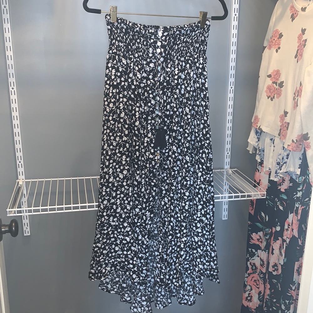 Black & White Floral high low maxi skirt